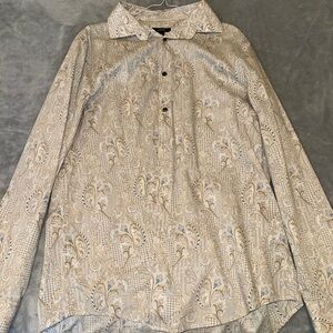 Alfani Cream Casual Button Down Shirt with Lace Overlay